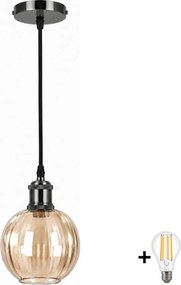 BRILAGI -LED Lustră pe cablu RETRO GLASS 1xE27/60W/230V Ø 18 cm negru/maro fumuriu