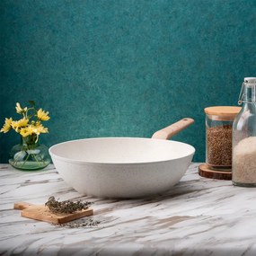 Tigaie wok Oliver Voltz Nice OV54420E30, 30 cm, Finisaj marmura, Inductie, Crem melange