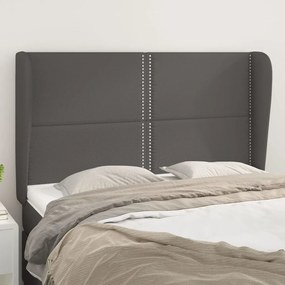vidaXL Tăblie de pat cu aripioare gri 147x23x118/128 cm piele eco