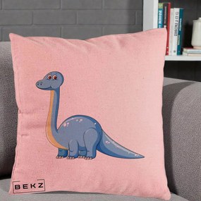 Perna Personalizata Brontosaur Albastru, 40x40 cm, Roz, Husa Detasabila, Perna Inclusa, BEKZ®