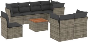 vidaXL Set canapele de grădină, 9 piese, cu perne, gri, poliratan