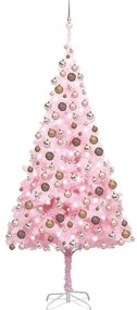 vidaXL Brad Crăciun pre-iluminat cu set globuri, roz, 240 cm, PVC