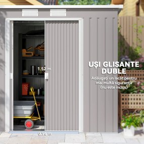 Outsunny Magazie de Grădină pentru Unelte cu Acoperiș Înclinat, Intrare Dublă și Prize de Aerisire, 213x130x172 cm, Gri | Aosom Romania