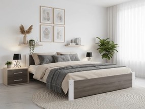 Pat dublu Culoare alb/stejar trufa, IKAROS 140 x 200 cm Saltele: Cu saltele Sommera 18 cm, Somiera pat: Cu lamele drepte