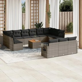 3257138 vidaXL Set mobilier de grădină cu perne, 14 piese, gri, poliratan