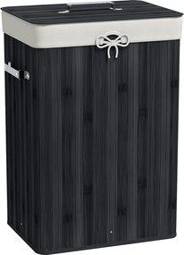 HOMCOM Coș de rufe, cutie rufe, colector de rufe cu capac, sac din pânză, bambus, pliabil, 72L, Negru 40 x 30 x 60 cm | Aosom Romania