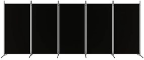 Paravan de camera cu 5 panouri, negru, 433x180 cm, textil