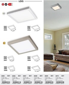 Plafoniera LED design modern LOIS crom satin, alb 22,5x22,5cm