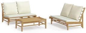 3156483 vidaXL Set mobilier de grădină, cu perne alb crem, 3 piese, bambus