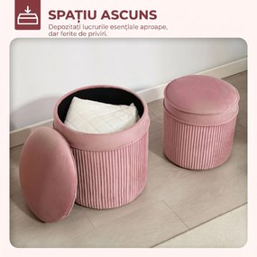 HOMCOM Set 2 Otomane cu Depozitare, Tapițate cu Catifea, Roz, Capac Detașabil | Aosom Romania