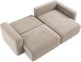 Colțar bej extensibil/cu spațiu de depozitare cu tapițerie din chenille (cu colț pe partea dreaptă/cu șezlong) Kona – Makamii