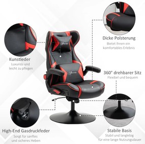 Scaun de gaming Vinsetto, scaun de gaming, difuzoare integrate, spătar inclinabil, negru+roșu, 69 x 73 x 118cm | Aosom Romania