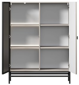Vitrină pentru living Lorini 100 cm - cașmir / mâner negru T-bar / cadru