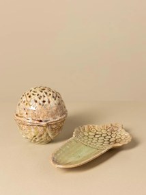Set 2 recipiente decorative din ceramică artizanală natur, formă de nucă și ghindă, 13 × 21,5 × 11,5 cm, „Acorn"