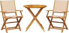 vidaXL Set mobilier bistro, 3 piese, textil bej/lemn masiv