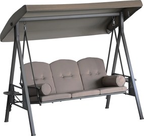 Outsunny Balansoar 3 Locuri Autoportant de Exterior, Cadru Rezistent, Șezut Căptușit cu Acoperiș Reglabil, Maro | Aosom Romania