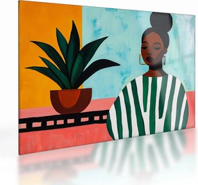 Tablou pe sticlă - Femeie cu floare (70x50 cm)