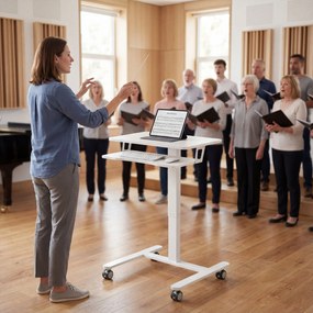 HOMCOM Birou stand reglabil pe înălțime, birou sit-stand mobil cu suport pentru tastatură, roți și cadru din oțel, Alb | Aosom Romania