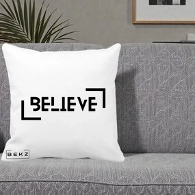 Perna Decorativa Believe Minimalist, 40x40 cm, Alba Mata, Husa Detasabila, Perna Inclusa, BEKZ®