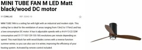 Lustra cu Ventilator si telecomanda MINI TUBE M LED negru mat/maro