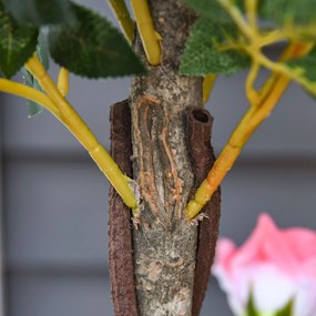 Outsunny Plantă Artificială de Trandafiri cu 21 de Flori, Ghiveci Umplut cu Ciment și Mușchi, Ø18x90 cm, Roz | Aosom Romania