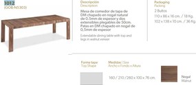 Masa extensibila Walnut, 160-210-260x100cm AC-GOB-N5303