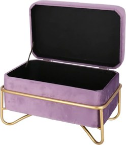 Set elegant Luna de taburete cu spatiu de depozitare, catifea si baza metalica aurie  2 piese