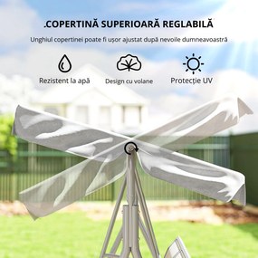 Balansoar de grădină 3 locuri Hollywoodschaukel cu acoperiș din metal gri+argintiu 170 x 110 x 153 cm | Aosom Romania
