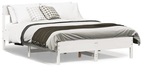 842667 vidaXL Cadru de pat cu tăblie, alb, 135x190 cm, lemn masiv de pin