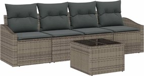 vidaXL Set de canapea cu pernă cu depozitare 5 pcs Gri poliratan