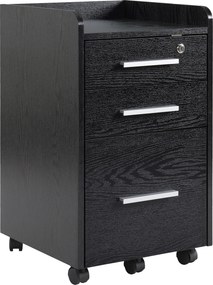 HOMCOM Dulap Portadocumente din Lemn cu 3 Sertare cu Chei de Securitate și 5 Roți, 39.2x40x65.4 cm, Negru | Aosom Romania