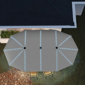 Outsunny Umbrelă dublă cu lumină solară, Aluminiu, Poliester, Protecție UPF50+, rezistent la UV, Umbrelă pentru terasă, Gri închis | Aosom Romania