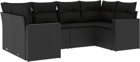vidaXL Set mobilier de grădină cu perne, 6 piese, negru, poliratan