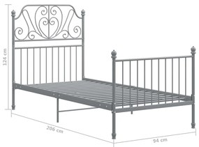 Cadru de pat, gri, 90x200 cm, metal Gri, 90 x 200 cm