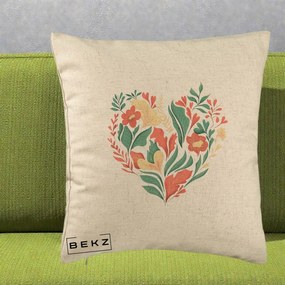 Perna Decorativa Inima Florala Botanica, 40x40 cm, Bej, Husa Detasabila, Perna Inclusa, BEKZ®