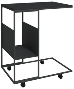 343109 vidaXL Masă laterală cu roți, negru, 55x36x63,5 cm, lemn prelucrat