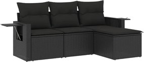 vidaXL Set mobilier de grădină cu perne, 4 piese, negru, poliratan