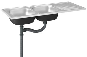 Chiuveta bucatarie cu 2 cuve, argintiu, 1200x600x155 mm, otel 1200 x 600 x 155 mm