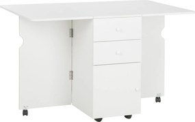 HOMCOM Masa de Bucatarie pliabila cu 2 Sertare si Dulapior cu Usi, Masa Plianta cu 6 Roti din PAL, 120x80x75 cm, Alb