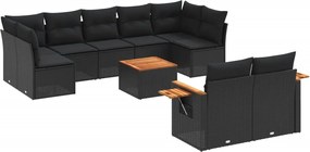 vidaXL Set canapele de grădină cu perne, 10 piese, negru, poliratan