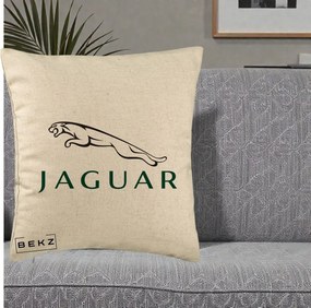 Perna Personalizata cu emblema Jaguar, 40x40 cm, Bej, Husa Detasabila, Perna Inclusa, BEKZ®