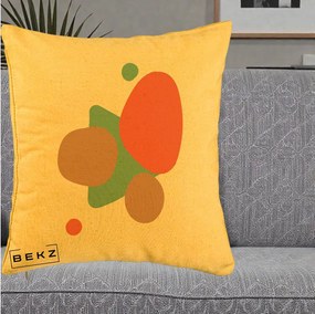 Perna Decorativa Abstract Forme Coral Turcoaz, 40x40 cm, Galben, Husa Detasabila, Perna Inclusa, BEKZ®