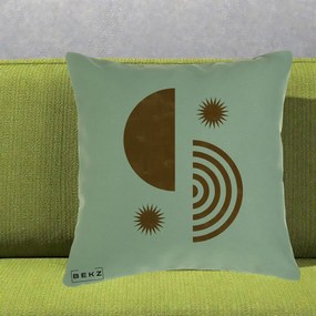 Perna Decorativa Boho Sun si Spirala, 40x40 cm, Verde, Husa Detasabila, Perna Inclusa, BEKZ®