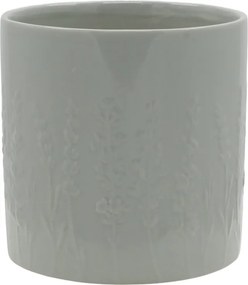 Ghiveci verde din portelan, cu model floral, H13/D13 cm, Fayence