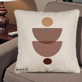 Perna Decorativa Geometric Boho Semicercuri Brun, 40x40 cm, Bej Canapea, Husa Detasabila, Perna Inclusa, BEKZ®
