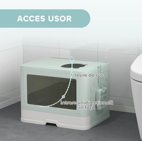 PawHut Litieră de nisip pentru pisici cu Capac, Intrare Dublă, Sertar, Lopățică, Verde | Aosom Romania