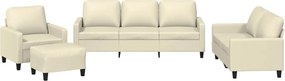 vidaXL Set de canapele cu perne, 4 piese, crem, piele ecologică