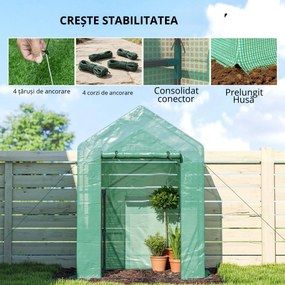 Outsunny Seră de Grădină 143 x 73 x 195 cm cu Rafturi cu 2 Etaje, Verde | Aosom Romania
