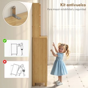 HOMCOM Dulap înalt pentru baie din bambus Coloană îngustă cu 3 polițe deschise Ușă cu lamele Rafturi reglabile 34x30x170 cm Natural | Aosom Romania