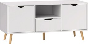 HOMCOM Mobilier TV de 50" cu Sertar, Raft Deschis și 2 Dulapuri, Mobilier TV cu 5 Picioare din Lemn, 110x40x50 cm, Alb | Aosom Romania